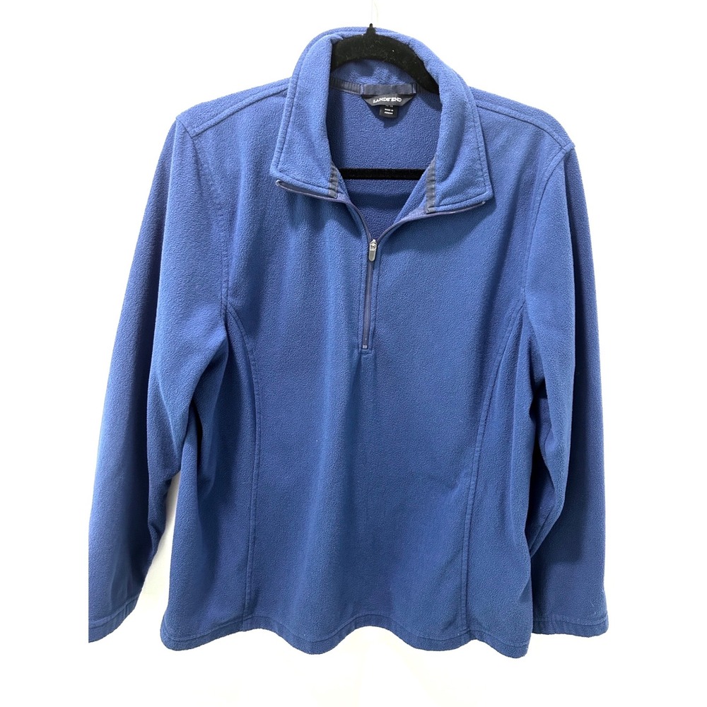 Lands End Womens Blue Quarter Zip Fleece Pullover Jacket L 14-16 Petite